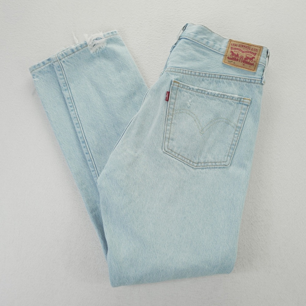 Levis 501 S Skinny Jeans Light Wash Distressed High Rise Denim 30x30